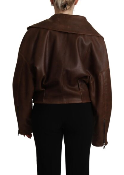 Dolce & Gabbana - Brown Bull Leather Collared Biker Coat Jacket