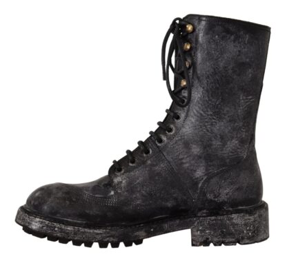 Dolce & Gabbana - Exclusive Leather Combat Boots in Black & Grey