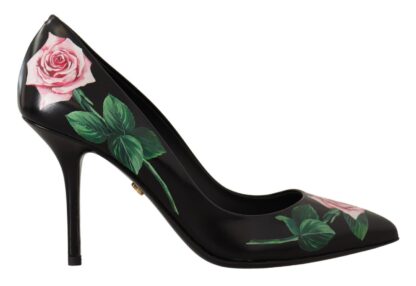 Dolce & Gabbana - Black Leather Roses High Heels Pumps Shoes