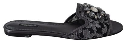 Dolce & Gabbana - Elegant Floral Lace Crystal Slides