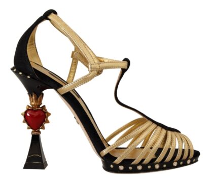 Dolce & Gabbana - Elegant T-Strap Heels Sandals in Gold and Black