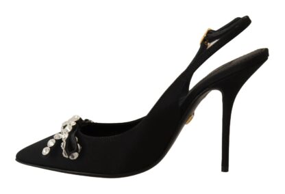 Dolce & Gabbana - Black Viscose Crystals Heels Slingback Shoes