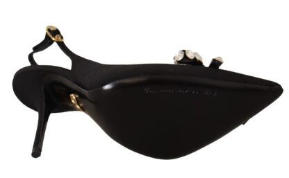 Dolce & Gabbana - Black Viscose Crystals Heels Slingback Shoes