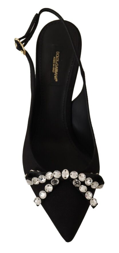 Dolce & Gabbana - Black Viscose Crystals Heels Slingback Shoes