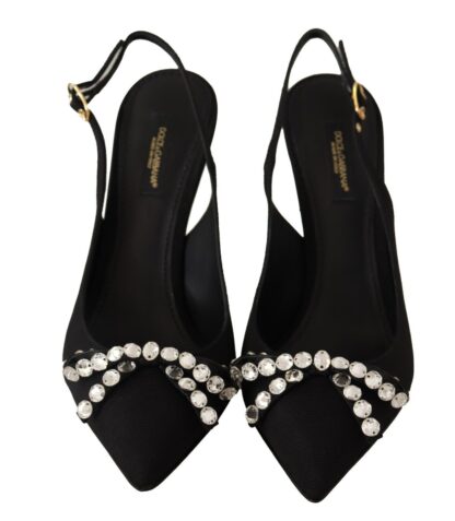 Dolce & Gabbana - Black Viscose Crystals Heels Slingback Shoes