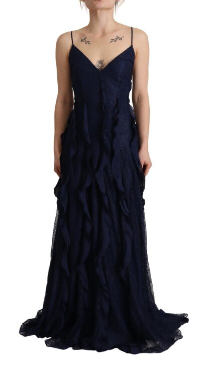 Blumarine - Elegant Navy Blue Sweetheart Ruffled Dress