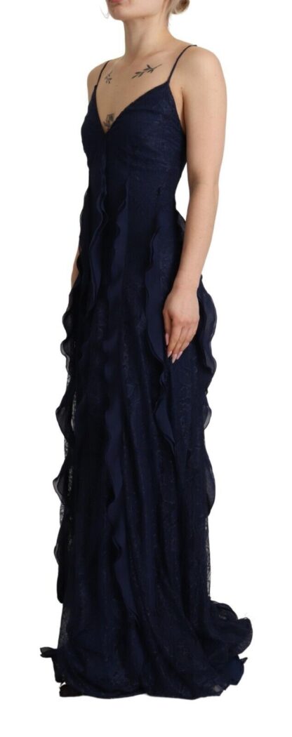 Blumarine - Elegant Navy Blue Sweetheart Ruffled Dress