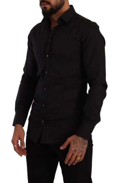 Dolce & Gabbana - Elegant Slim Fit Black Cotton Silk Dress Shirt