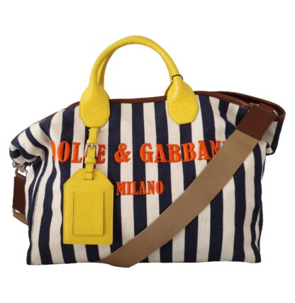 Dolce & Gabbana - Blue White Striped Shopping Tote Bag