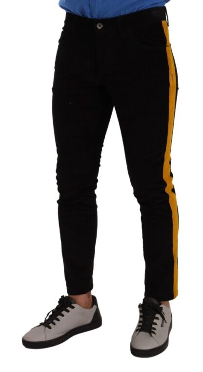 Dolce & Gabbana - Slim Fit Black Denim Jeans with Yellow Stripe