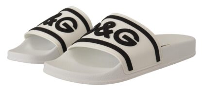 Dolce & Gabbana - White Black Leather Beachwear Logo Sandals Shoes