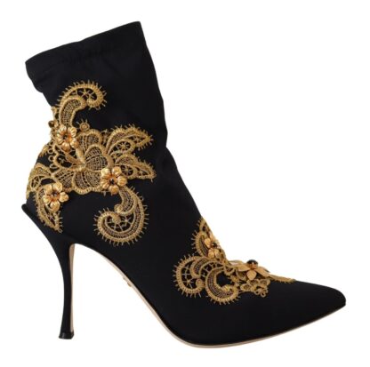 Dolce & Gabbana - Elegant Floral Lace Trim Mid Calf Boots