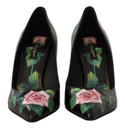 Dolce & Gabbana - Black Leather Roses High Heels Pumps Shoes