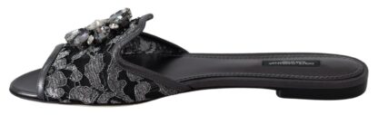 Dolce & Gabbana - Elegant Floral Lace Crystal Slides