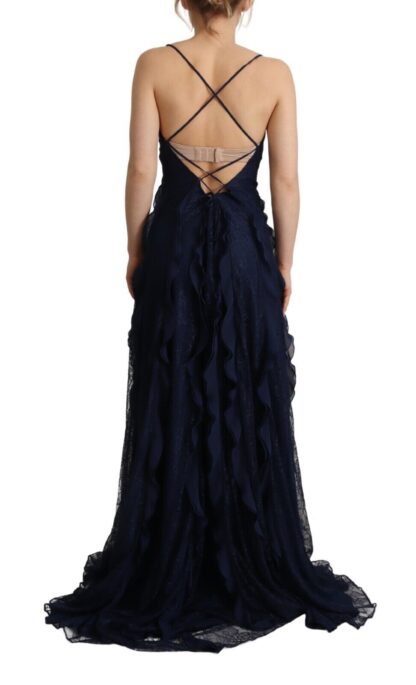 Blumarine - Elegant Navy Blue Sweetheart Ruffled Dress