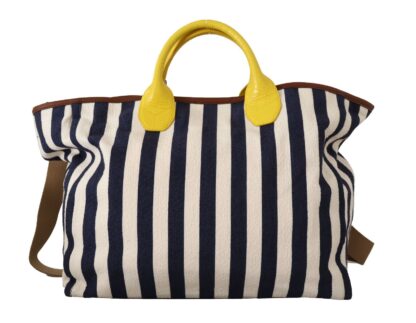 Dolce & Gabbana - Blue White Striped Shopping Tote Bag