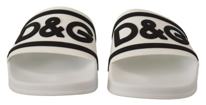 Dolce & Gabbana - White Black Leather Beachwear Logo Sandals Shoes