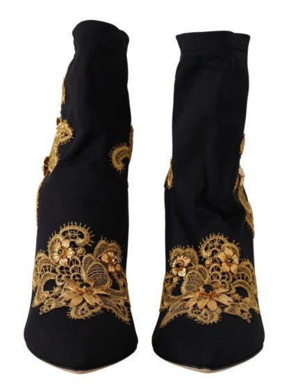 Dolce & Gabbana - Elegant Floral Lace Trim Mid Calf Boots