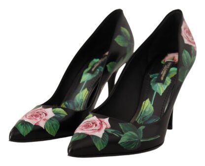 Dolce & Gabbana - Black Leather Roses High Heels Pumps Shoes