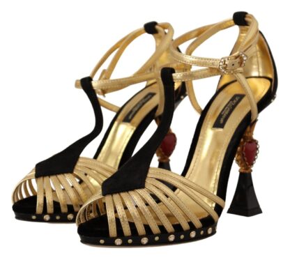 Dolce & Gabbana - Elegant T-Strap Heels Sandals in Gold and Black