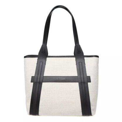 Trussardi - Elegant White Fabric Shoulder Bag with Leather Accents