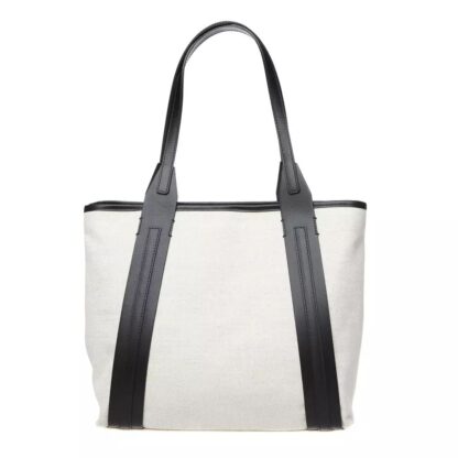 Trussardi - Elegant White Fabric Shoulder Bag with Leather Accents