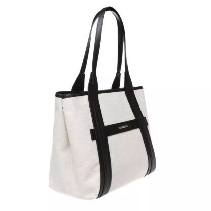 Trussardi - Elegant White Fabric Shoulder Bag with Leather Accents