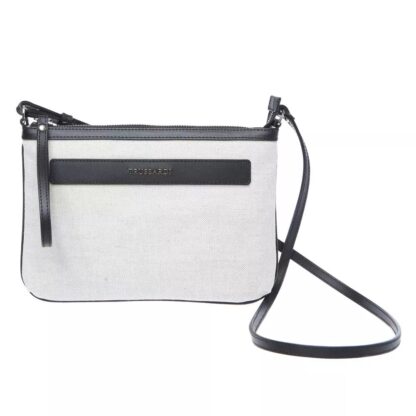 Trussardi - Elegant White Fabric & Leather Shoulder Strap Bag