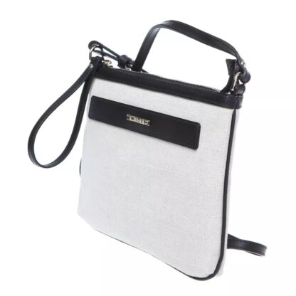 Trussardi - Elegant White Fabric & Leather Shoulder Strap Bag