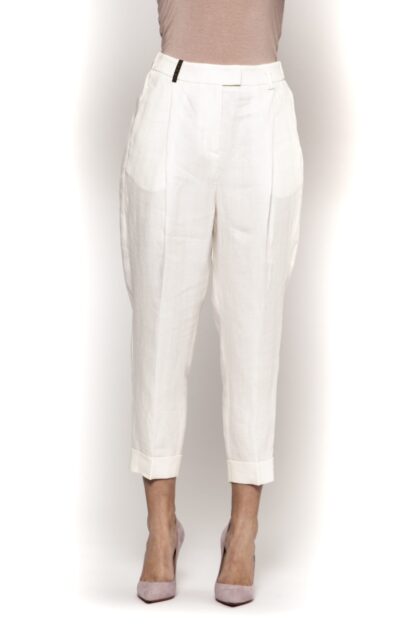 Peserico - Elegant White Linen Trousers - High-Waisted Fit