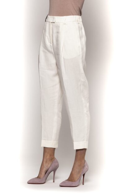 Peserico - Elegant White Linen Trousers - High-Waisted Fit