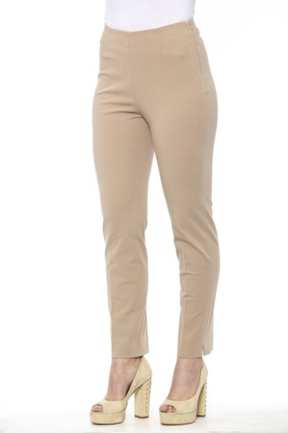 Peserico - Beige High Waist Slim Fit Cotton Piquet Pants