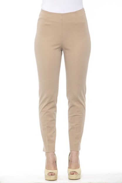 Peserico - Beige High Waist Slim Fit Cotton Piquet Pants