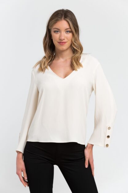 Trussardi - Elegant White V-Neck Blouse with Cady Detailing