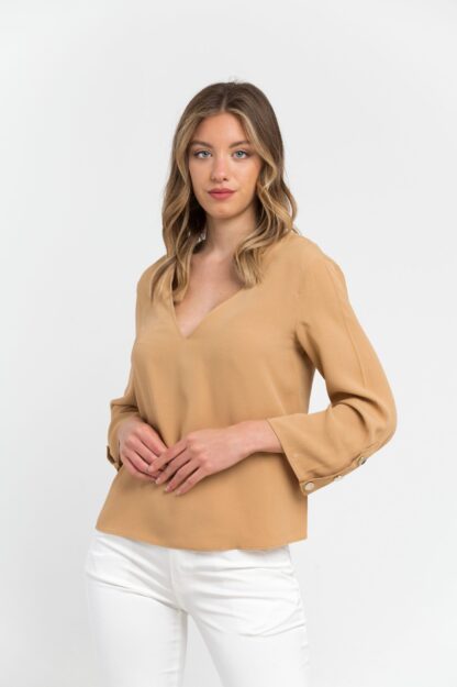 Trussardi - Elegant Beige Viscose Blend V-Neck Blouse