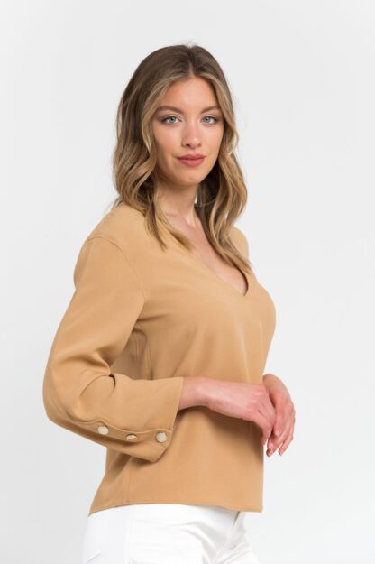 Trussardi - Elegant Beige Viscose Blend V-Neck Blouse