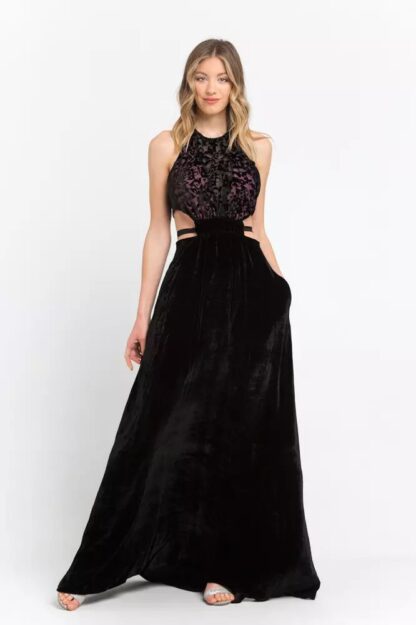 Trussardi - Elegant Velvet Skirt Long Dress with Embroidery