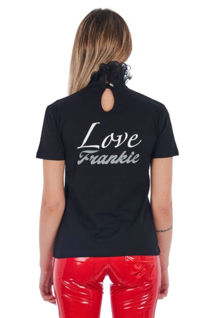 Frankie Morello - Elegant High Neck Lace Detail Tee