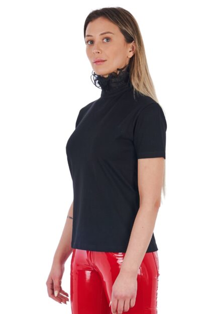 Frankie Morello - Elegant High Neck Lace Detail Tee