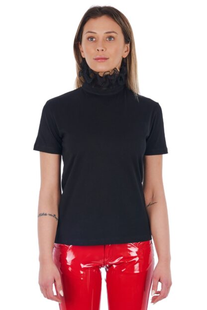 Frankie Morello - Elegant High Neck Lace Detail Tee