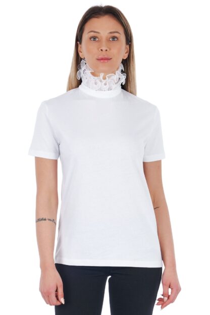 Frankie Morello - Elegant Lace-Embellished High Neck Tee