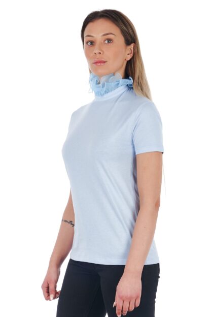 Frankie Morello - Elegant High Neck Lace-Trimmed Tee