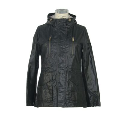 Yes Zee - Elegant Hooded Black Jacket with Drawstring Waist