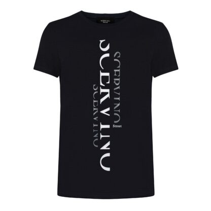 Scervino Street - Elegant Black Cotton Tee with Vertical Logo