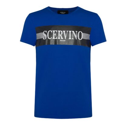 Scervino Street - Elegant Blue Cotton Tee with Logo Print