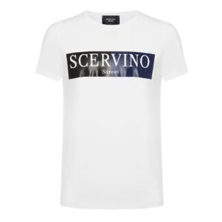 Scervino Street - Elegant Red Cotton Tee with Vertical Logo