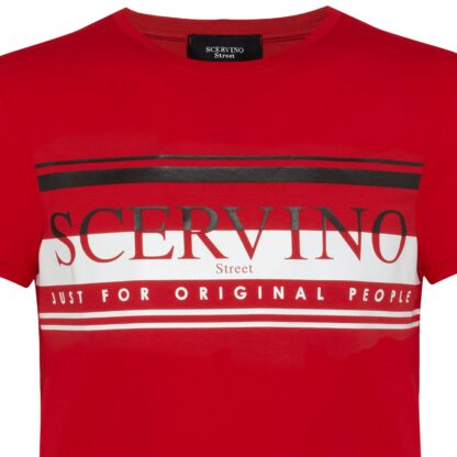 Scervino Street - Elegant Red Cotton Tee with Front Logo Detail