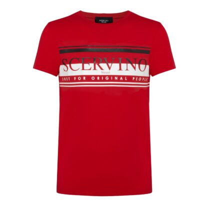 Scervino Street - Elegant Red Cotton Tee with Front Logo Detail