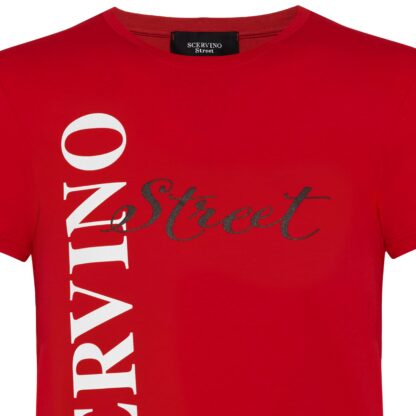 Scervino Street - Elegant Red Cotton T-Shirt with Vertical Logo