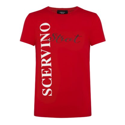 Scervino Street - Elegant Red Cotton T-Shirt with Vertical Logo